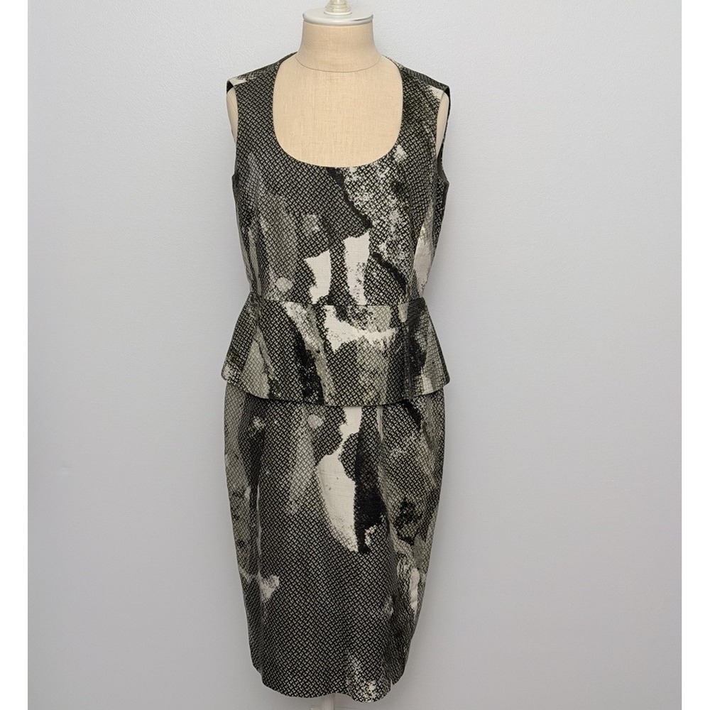 Max Mara Womens Cotton Sleeveless Peplum Dress Snake Camo Houndstooth Print US 8